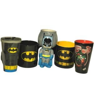 DC Batman Harley Quinn Mug Glass Tumbler Bundle 5pc Barware Drinkware Gift Set